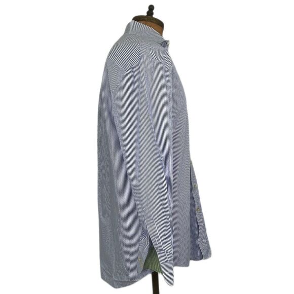 Peter Millar Men's Shirt Medium Cotton Blue White Striped L/S Button Up - Picture 4 of 8